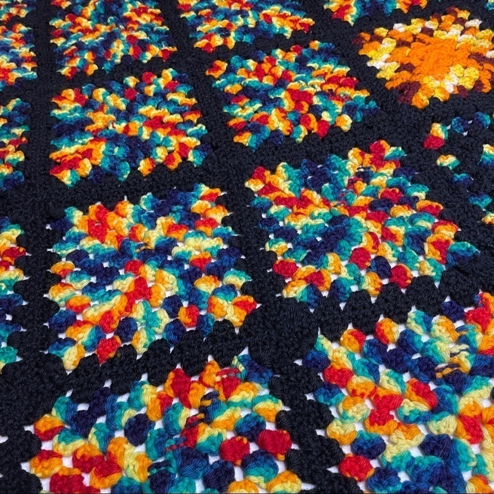 Rainbow and Black Granny Square Crochet Throw Blanket Afghan - Picture 5 of 8